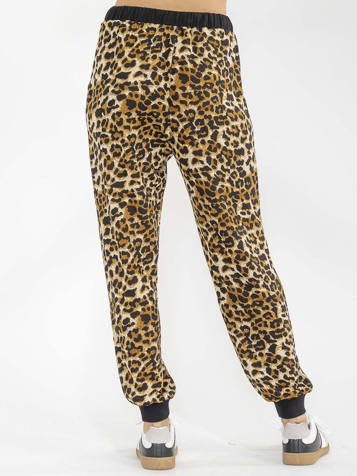 WOMEN'S ELASTIC WAIST FRONT POCKETS ANIMAL PRINT JOGGER PANTS