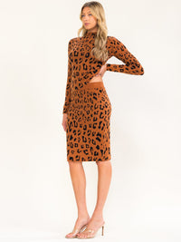 WOMEN'S ELASTIC WAIST ANIMAL PRINT MIDI SKIRT