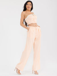 WOMEN'S SLEEVELESS CROP TOP & BUTTON CLOSURE PANTS BELTED SOLID 2PC. SET