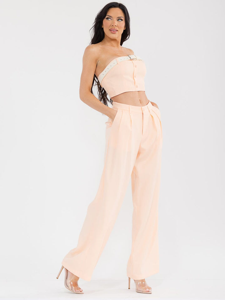 WOMEN'S SLEEVELESS CROP TOP & BUTTON CLOSURE PANTS BELTED SOLID 2PC. SET