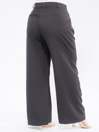 PLUS SIZE BUTTON CLOSURE POCKETS WIDE LEG PANTS