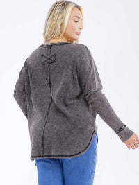 PLUS SIZE LONG SLEEVE WAFFLE WASHED TOP
