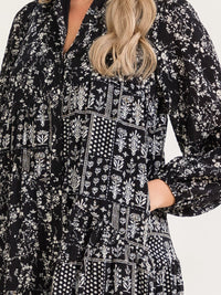 WOMEN'S LONG SLEEVE FRONT POCKETS BUTTON UP FLORAL PRINT MINI DRESS