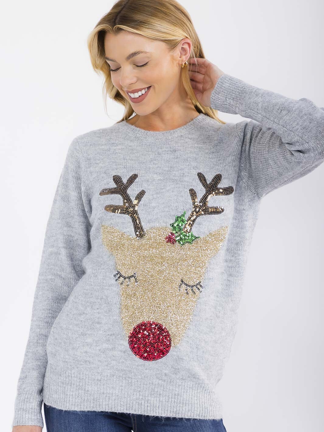 WOMEN'S LONG SLEEVE CHRISTMAS GRAPHIC PULLOVER SWEATER
