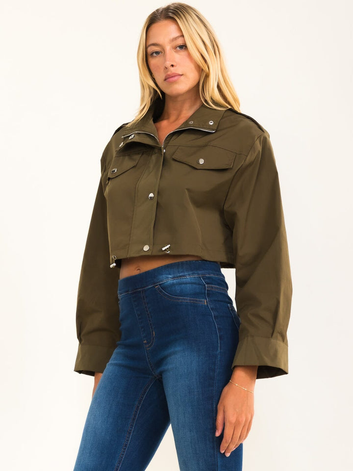WOMEN'S LONG SLEEVE BUTTON UP CROP JACKET