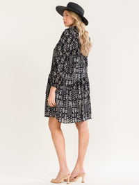 WOMEN'S LONG SLEEVE FRONT POCKETS BUTTON UP FLORAL PRINT MINI DRESS