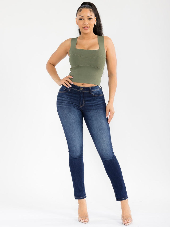 WOMEN'S SLEEVELESS SQUARE NECK BANDAGE TANK TOP