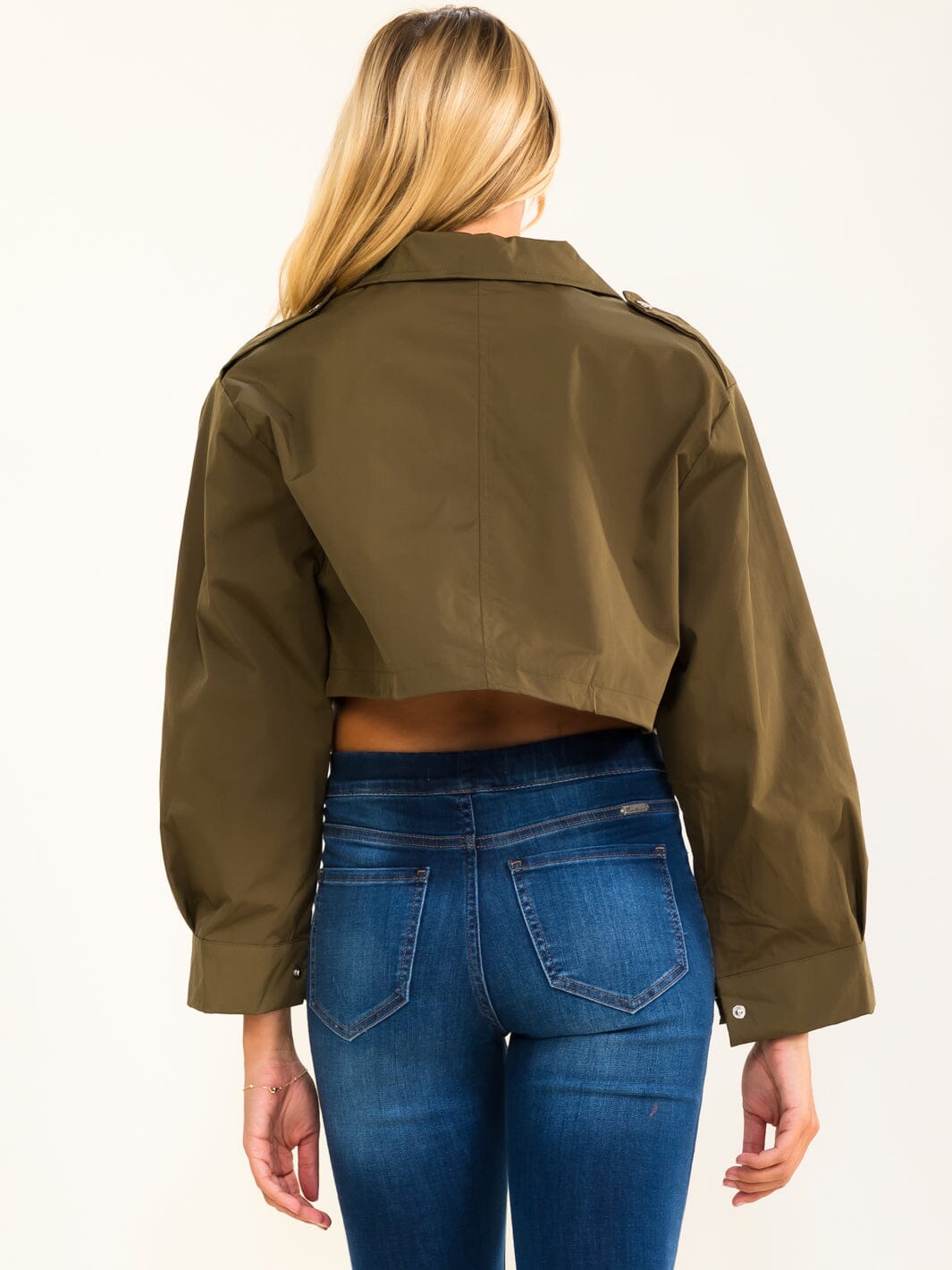 WOMEN'S LONG SLEEVE BUTTON UP CROP JACKET
