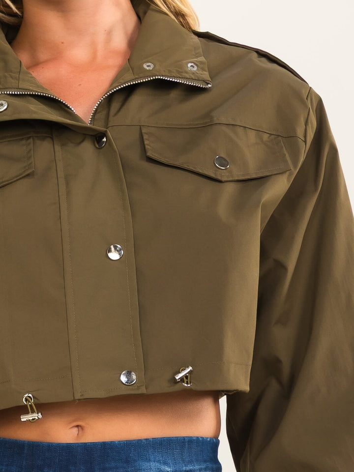 WOMEN'S LONG SLEEVE BUTTON UP CROP JACKET