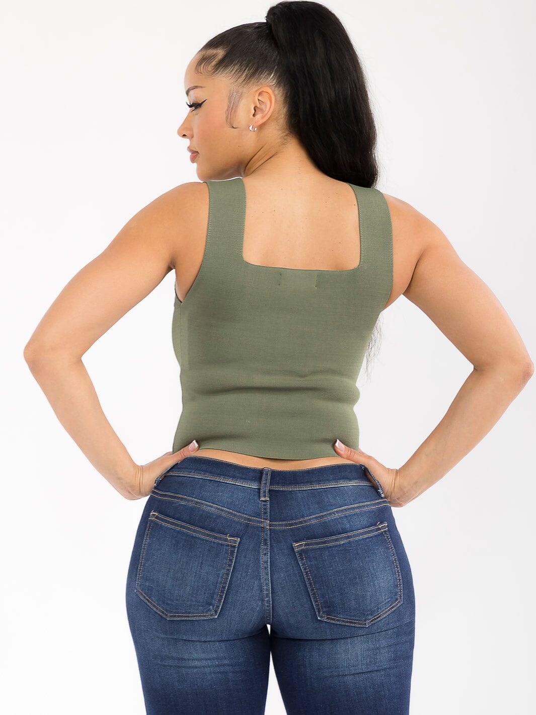 WOMEN'S SLEEVELESS SQUARE NECK BANDAGE TANK TOP