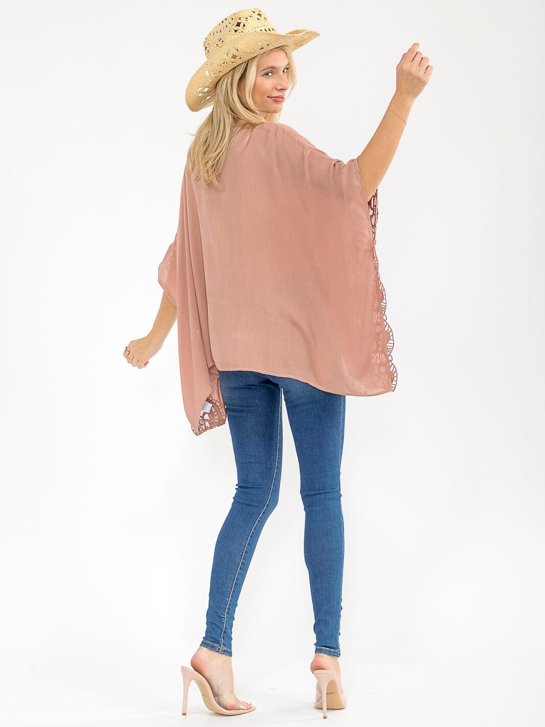 WOMEN'S SHORT SLEEVE V-NECK LACE TRIM TUNIC BLOUSE