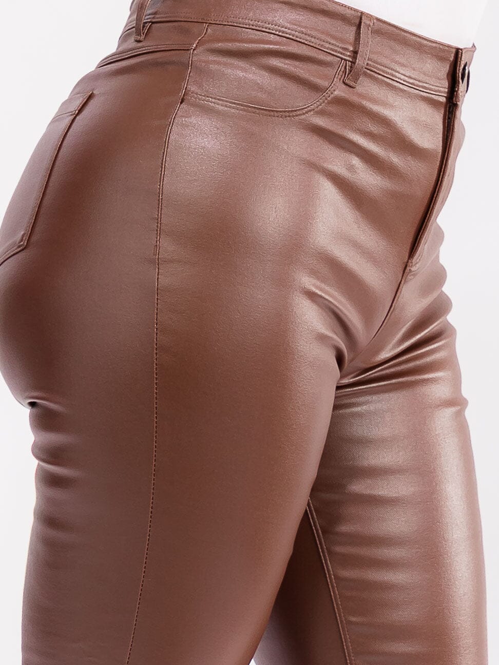 PLUS SIZE BUTTON CLOSURE BACK POCKETS SKINNY LEG PU PLEATHER PANTS