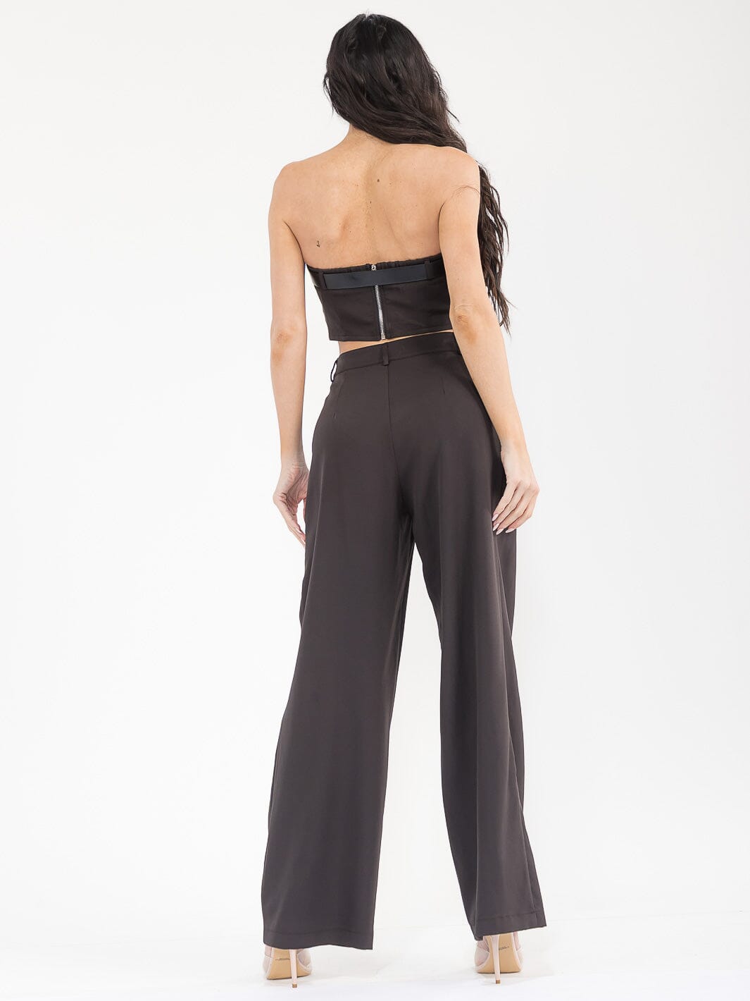 WOMEN'S SLEEVELESS CROP TOP & BUTTON CLOSURE PANTS BELTED SOLID 2PC. SET