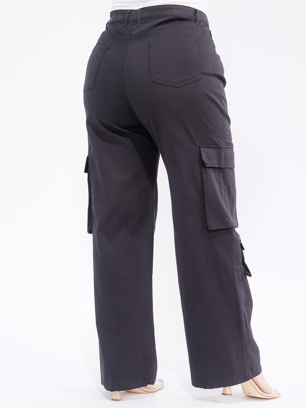 PLUS SIZE BUTTON CLOSURE CARGO POCKETS WIDE LEG PANTS