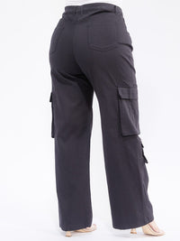 PLUS SIZE BUTTON CLOSURE CARGO POCKETS WIDE LEG PANTS