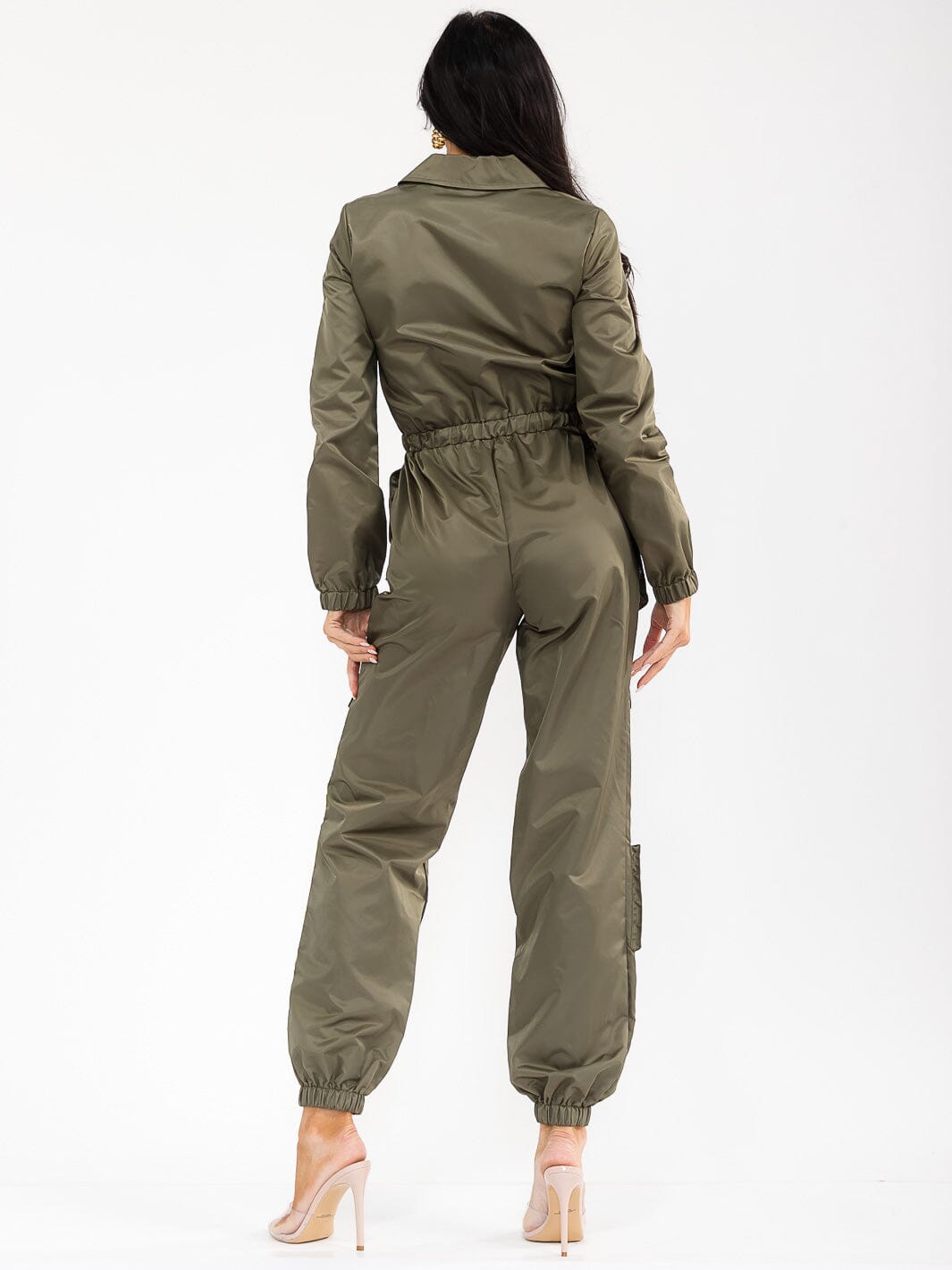 WOMEN'S LONG SLEEVE ZIP UP POCKETS JOGGER JUMPSUIT