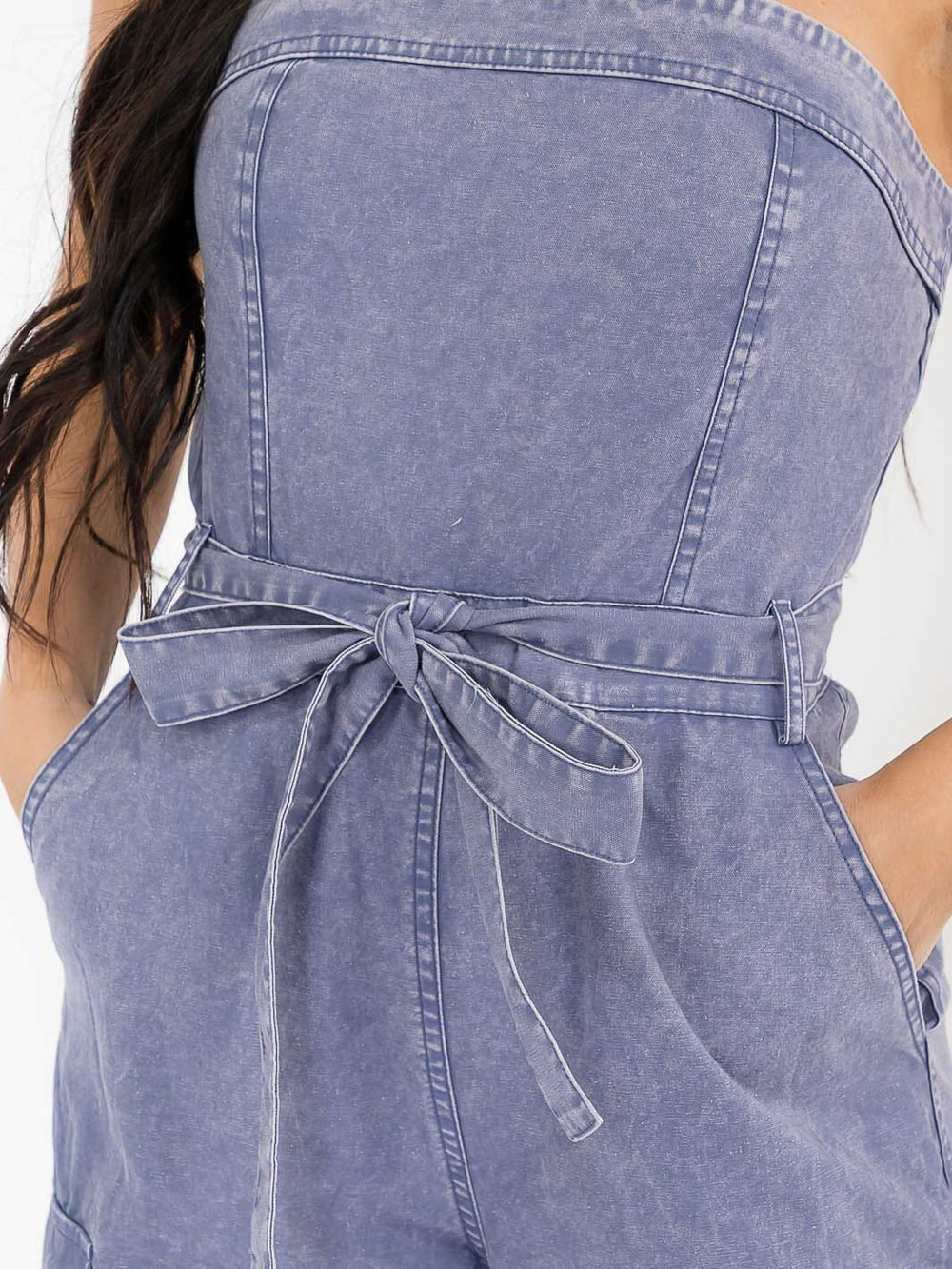 WOMEN'S SLEEVELESS CARGO POCKETS DENIM WIDE LEG JUMPSUIT