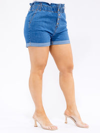 PLUS SIZE BUTTON CLOSURE POCKETS DENIM MINI SHORTS