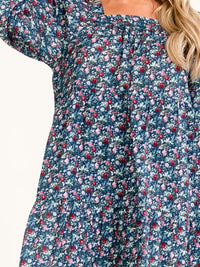 WOMEN'S LONG SLEEVE SQUARE NECK TUNIC FLORAL PRINT MINI DRESS