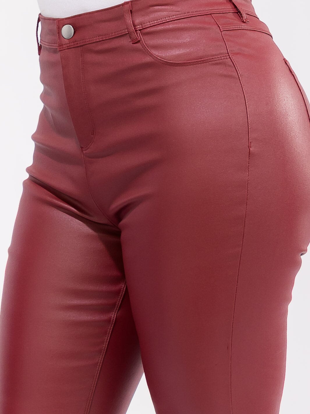 PLUS SIZE BUTTON CLOSURE BACK POCKETS SKINNY LEG PU PLEATHER PANTS