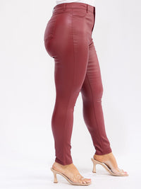 PLUS SIZE BUTTON CLOSURE BACK POCKETS SKINNY LEG PU PLEATHER PANTS