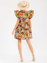 WOMEN'S RUFFLE SLEEVES SQUARE NECK FLORAL PRINT MINI DRESS