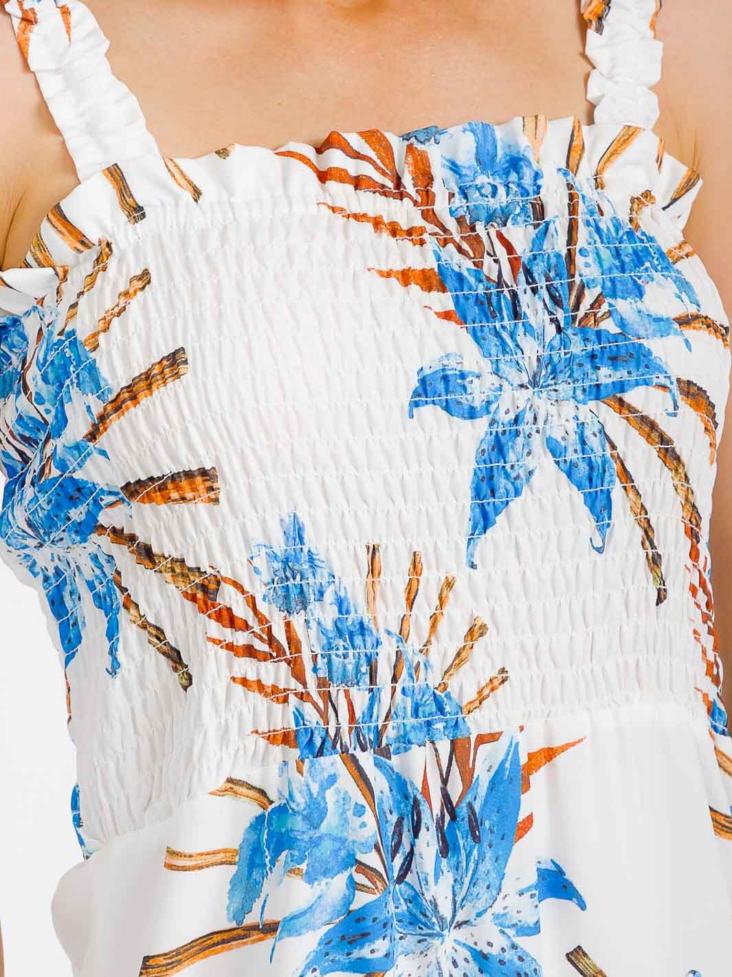 WOMEN'S SLEEVELESS SMOCK TIERED FLORAL MAXI DRESS