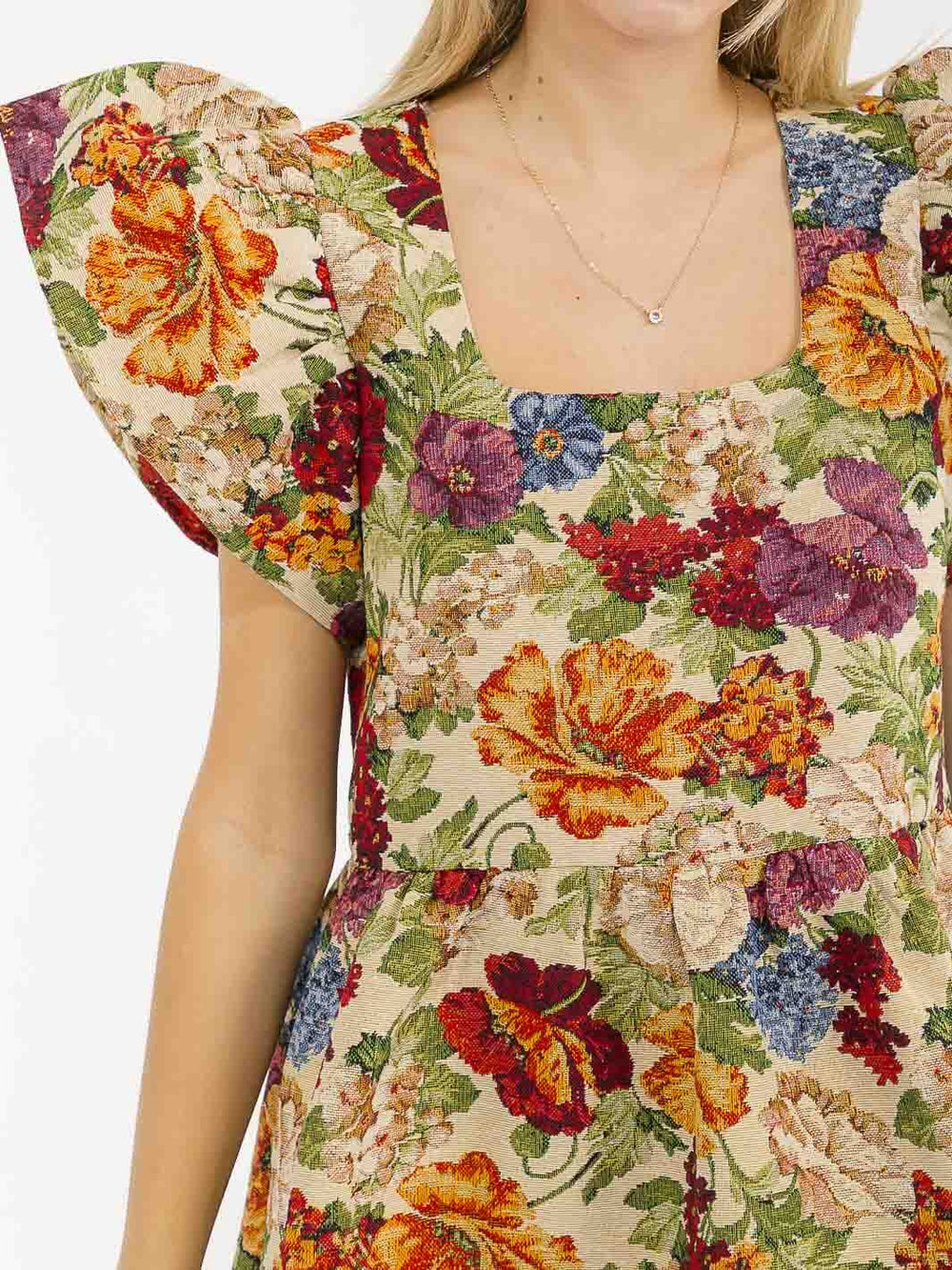WOMEN'S RUFFLE SLEEVES SQUARE NECK FLORAL PRINT MINI DRESS