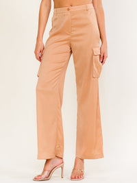 WOMEN'S BUTTON CLOSURE CARGO POCKETS WIDE LEG PANTS