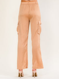 WOMEN'S BUTTON CLOSURE CARGO POCKETS WIDE LEG PANTS