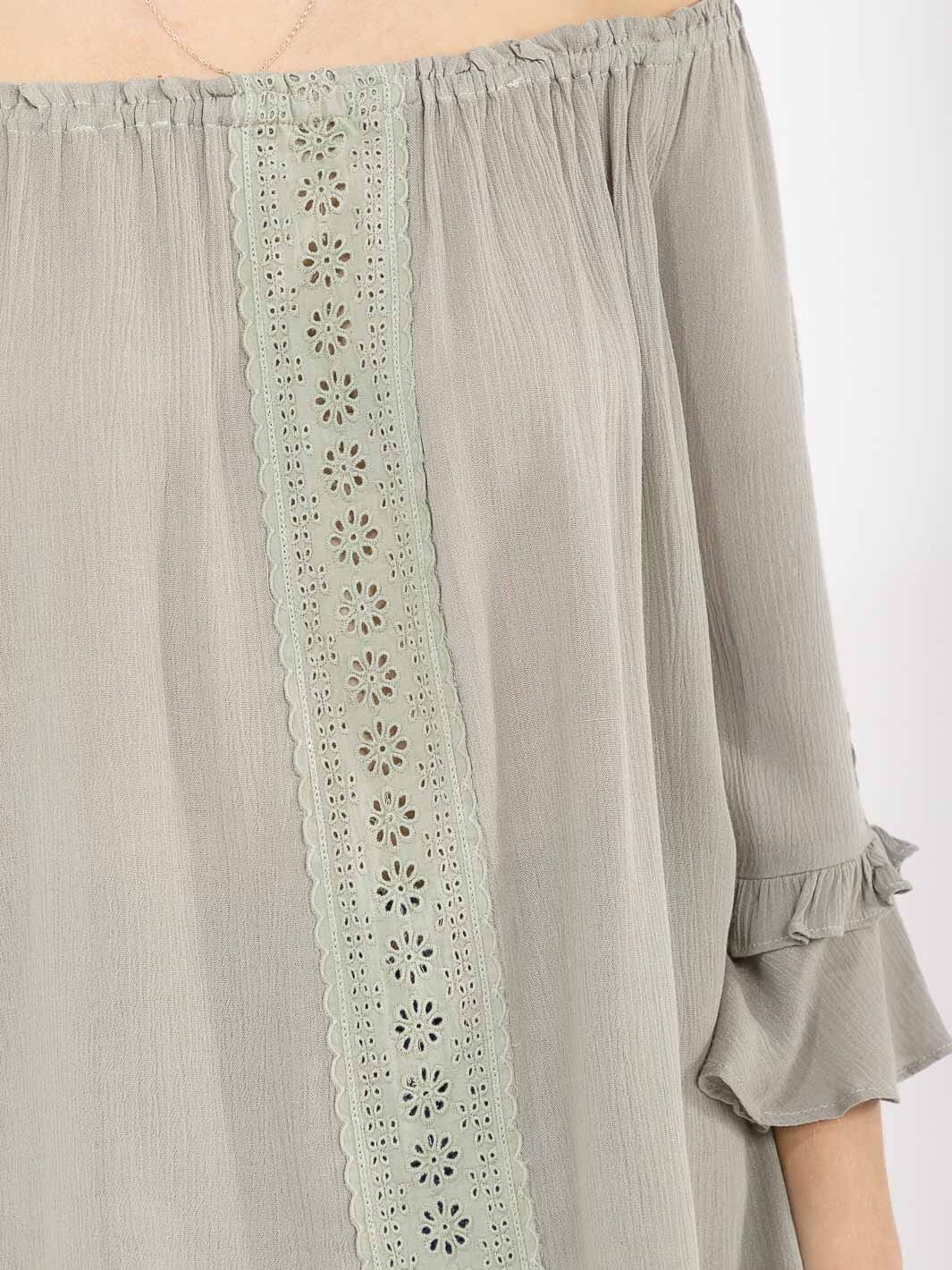 WOMEN'S 3/4 RUFFLE SLEEVE EYELET DETAILED BLOUSE