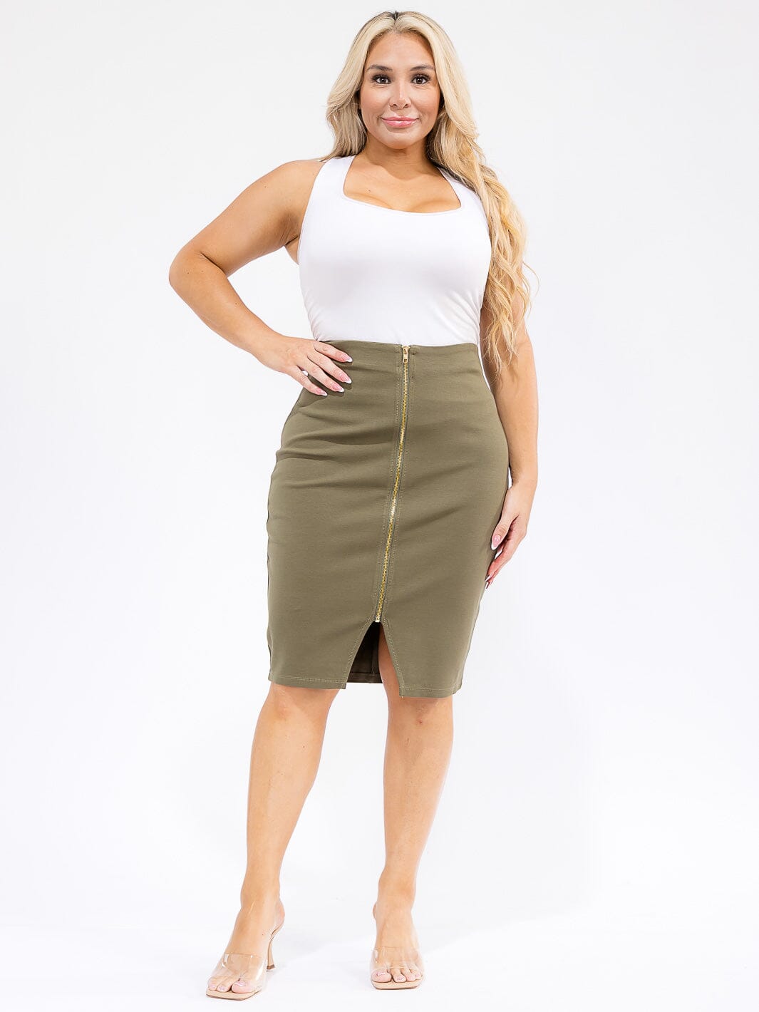 PLUS SIZE ZIPPER CLOSURE PENCIL MINI SKIRT