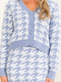 WOMEN'S LONG SLEEVE BUTTON UP SWEATER & ELASTIC WAIST MINI SKIRT PRINT 2PC. SET