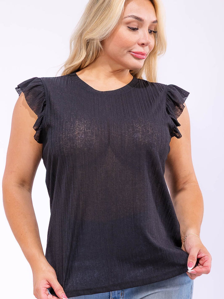 PLUS SIZE SLEEVELESS RUFFLE DETAILED TANK TOP