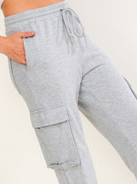 WOMEN'S ELASTIC WAIST SELF TIE CARGO POCKETS JOGGER PANTS