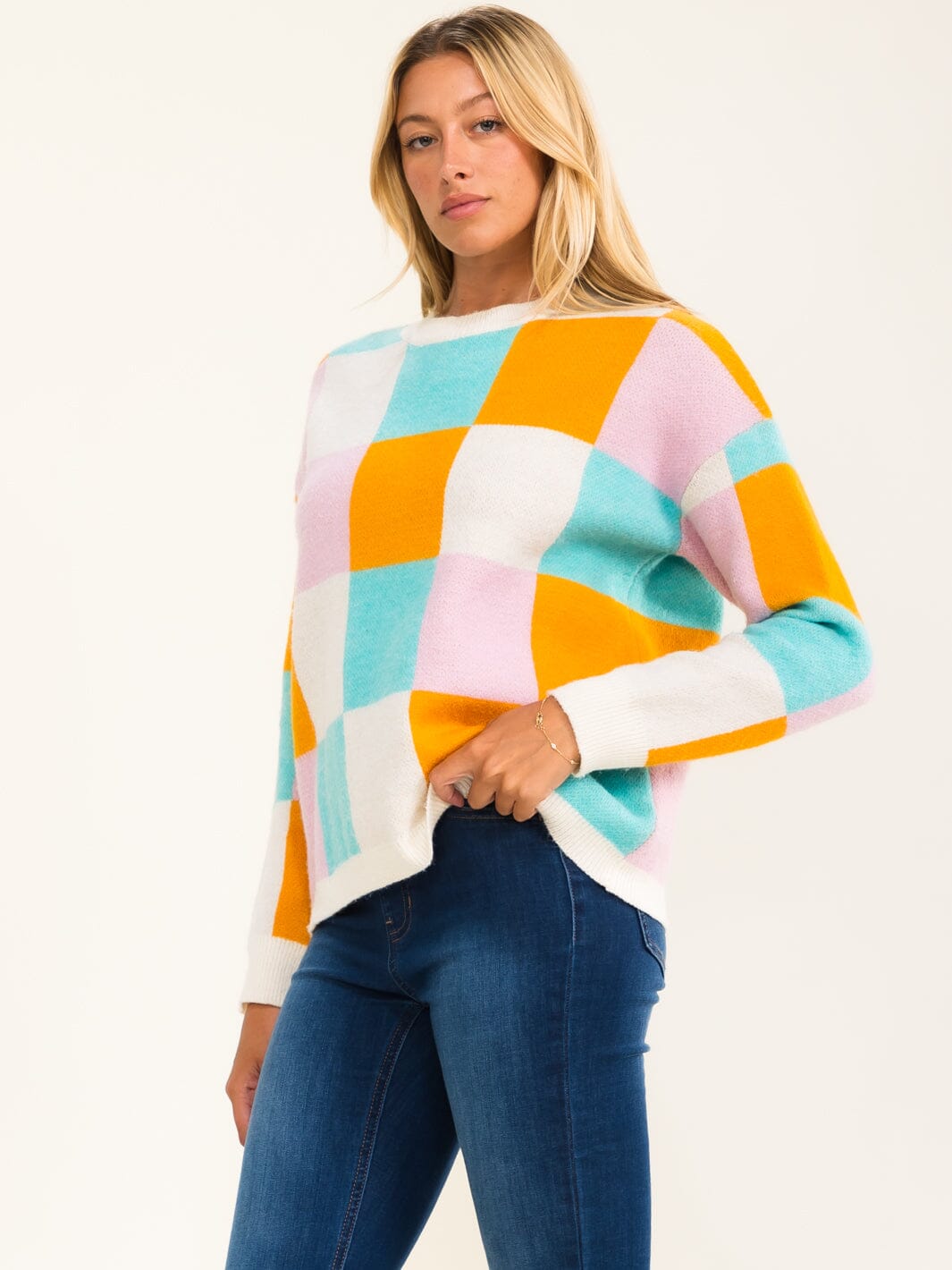 WOMEN'S LONG SLEEVE COLORBLOCK PULLOVER SWEATER