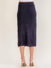 WOMEN'S ELASTIC WAIST SIDE SLITS KNITTED MIDI SKIRT