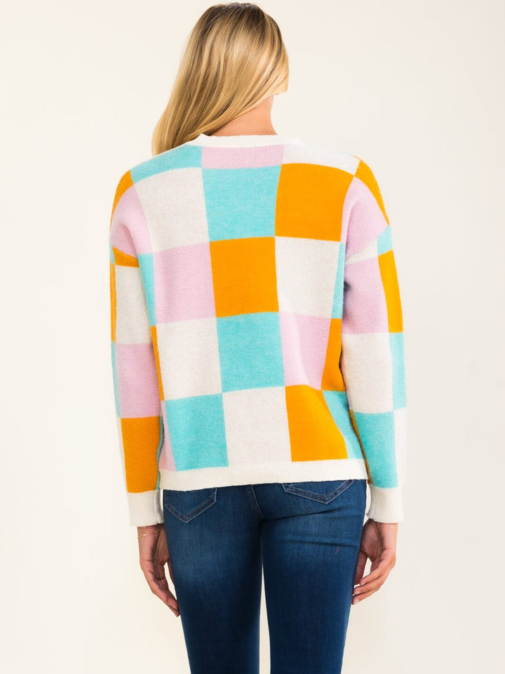WOMEN'S LONG SLEEVE COLORBLOCK PULLOVER SWEATER