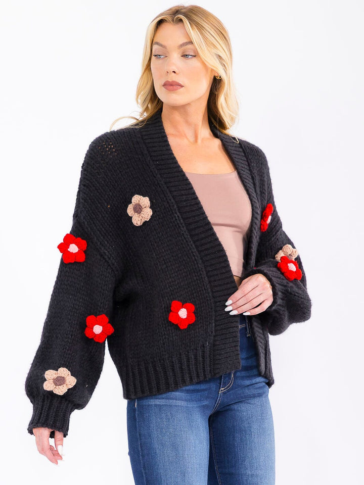 WOMEN'S LONG SLEEVE FLORAL KNIT OVERSIZED CARDIGAN