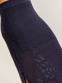 WOMEN'S ELASTIC WAIST SIDE SLITS KNITTED MIDI SKIRT