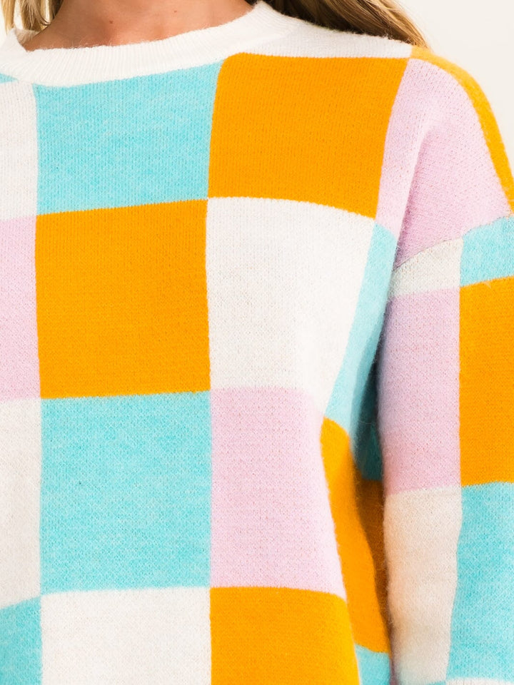 WOMEN'S LONG SLEEVE COLORBLOCK PULLOVER SWEATER