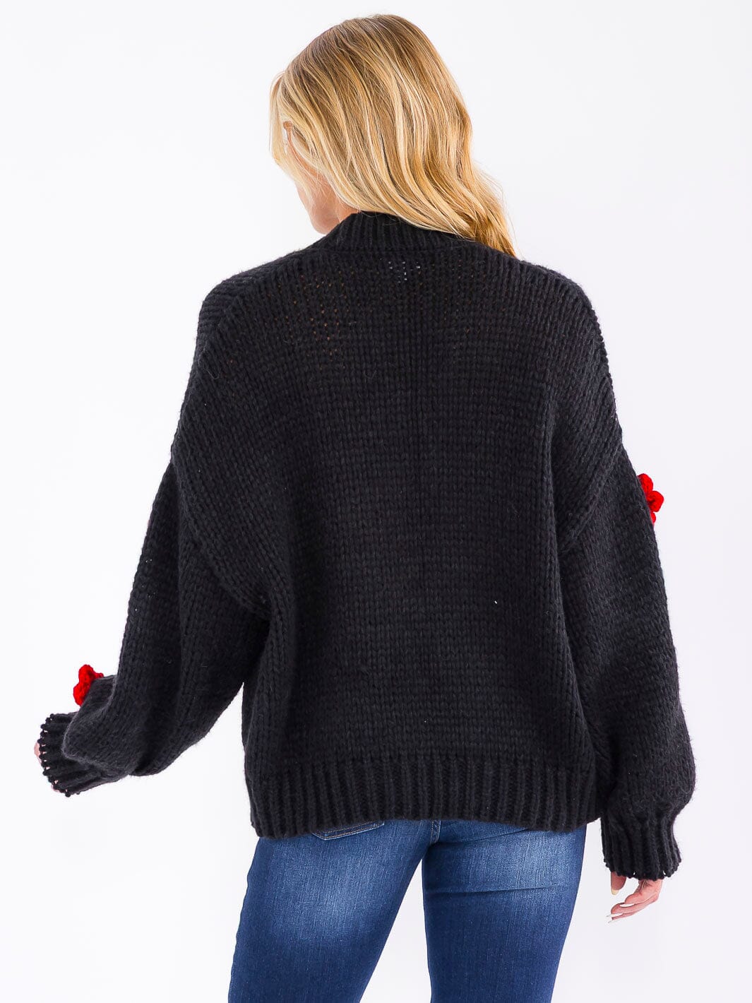 WOMEN'S LONG SLEEVE FLORAL KNIT OVERSIZED CARDIGAN