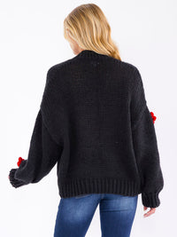 WOMEN'S LONG SLEEVE FLORAL KNIT OVERSIZED CARDIGAN