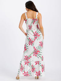 WOMEN'S SLEEVELESS SMOCK TIERED FLORAL MAXI DRESS