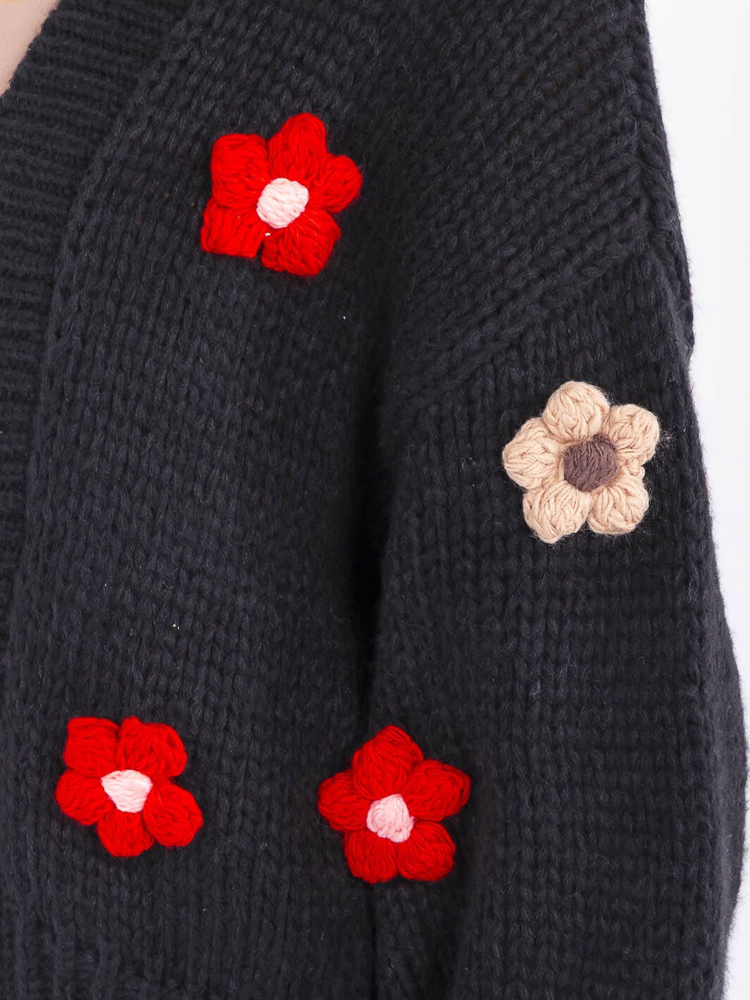 WOMEN'S LONG SLEEVE FLORAL KNIT OVERSIZED CARDIGAN