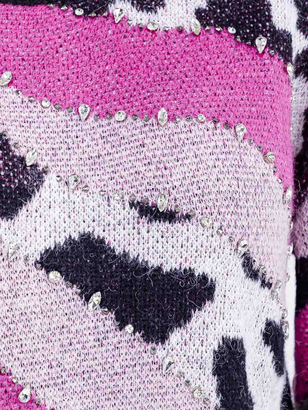 PLUS SIZE LONG SLEEVE ANIMAL PRINT STUDS PULLOVER KNIT SWEATER