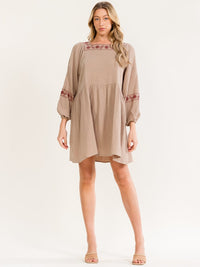 WOMEN'S LONG SLEEVE TUNIC FLORAL EMBROIDERY MINI DRESS