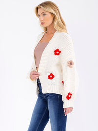 WOMEN'S LONG SLEEVE FLORAL KNIT OVERSIZED CARDIGAN