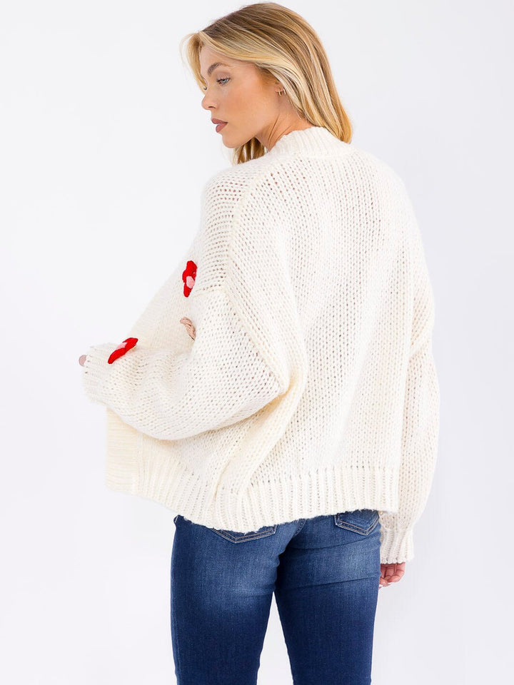 WOMEN'S LONG SLEEVE FLORAL KNIT OVERSIZED CARDIGAN