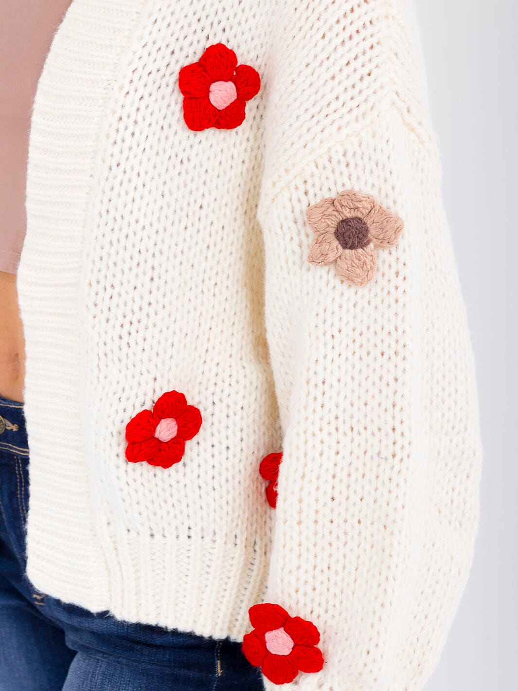 WOMEN'S LONG SLEEVE FLORAL KNIT OVERSIZED CARDIGAN